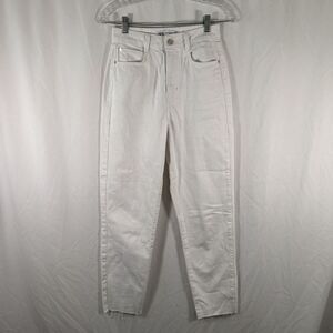 Zara Jeans Womens 2 White Denim High Rise Pockets Button Zip Cut Off 100% Cotton